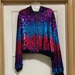 BEAUTIFUL Sequined Multi-colored hooded jacket